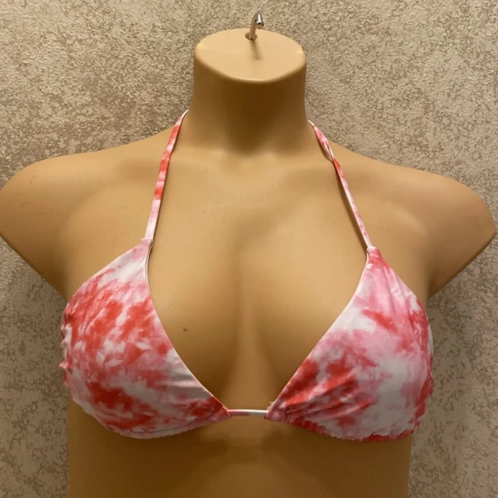 Fashion Nova Tie-Dye Bikini Top in Pink and White